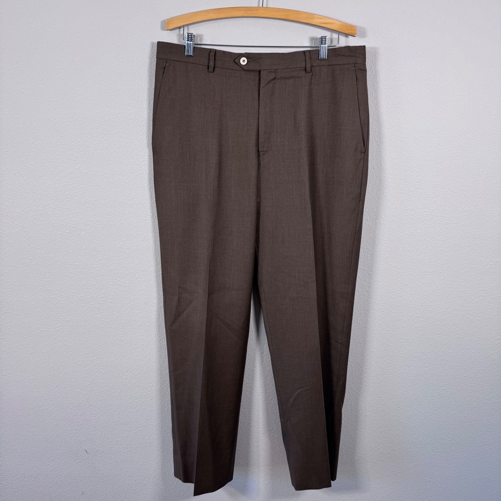 Santorelli Romeo Tobacco Brown Virgin Wool Dress Pants Italian Luxury Mens 38x32
